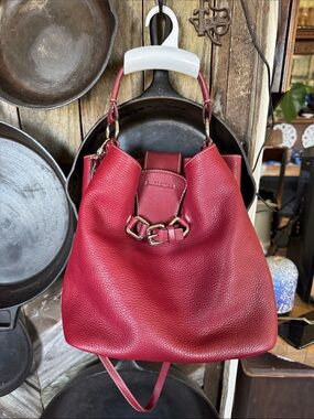 Red Pebbled Leather Shoulder Bag with Gold Hardware